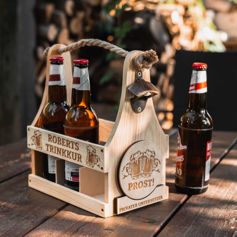 Bierträger aus Holz mit Namen - Trinkkur KreativerOnkel