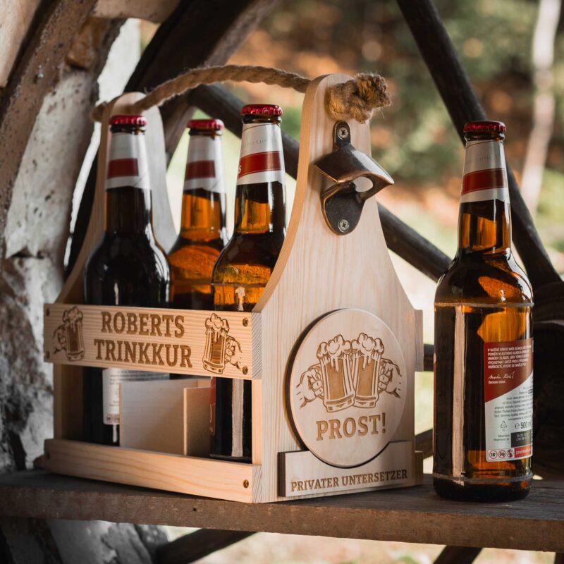 Bierträger aus Holz mit Namen - Trinkkur KreativerOnkel