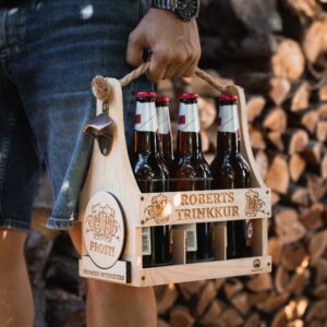 Bierträger aus Holz mit Namen - Trinkkur KreativerOnkel