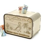 Kinderspardosen aus holz mit Namen - Dinosaurier P03-09 KreativerOnkel.de