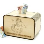 Kinderspardosen aus holz mit Namen - Einhorn P03-08 KreativerOnkel.de