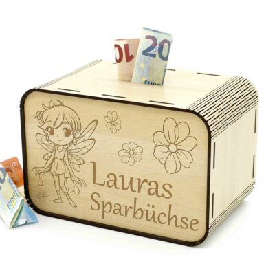 Kinderspardosen aus holz mit Namen - Fee P03-31 KreativerOnkel.de