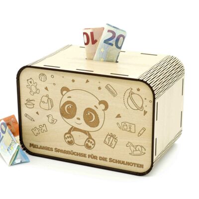 Kinderspardosen aus holz mit Namen - Panda P03-01 KreativerOnkel.de