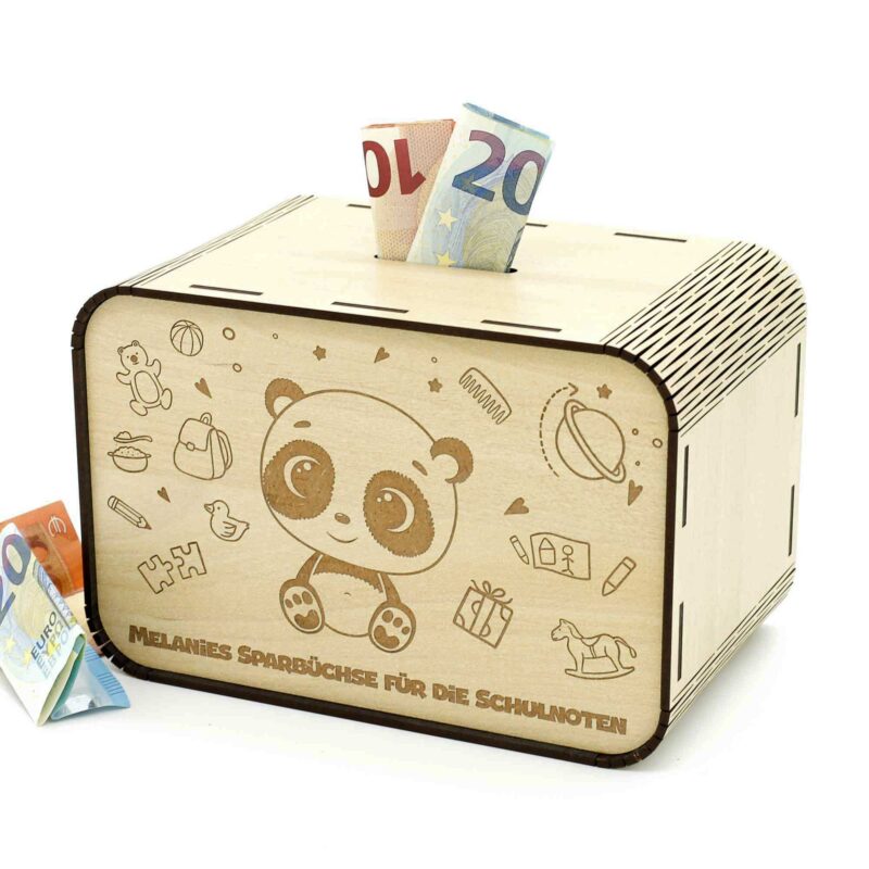 Kinderspardosen aus holz mit Namen - Panda P03-01 KreativerOnkel.de