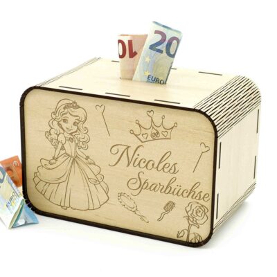 Kinderspardosen aus holz mit Namen - Prinzessin P03-27 KreativerOnkel.de