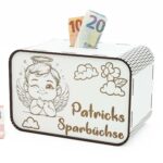Kinderspardose aus Holz mit Namen - Engel P03-36-1 KreativerOnkel.de