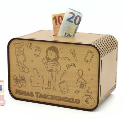 Kinderspardose aus Holz mit Namen - Taschengeld - Mädchen P03-11 KreativerOnkel.de