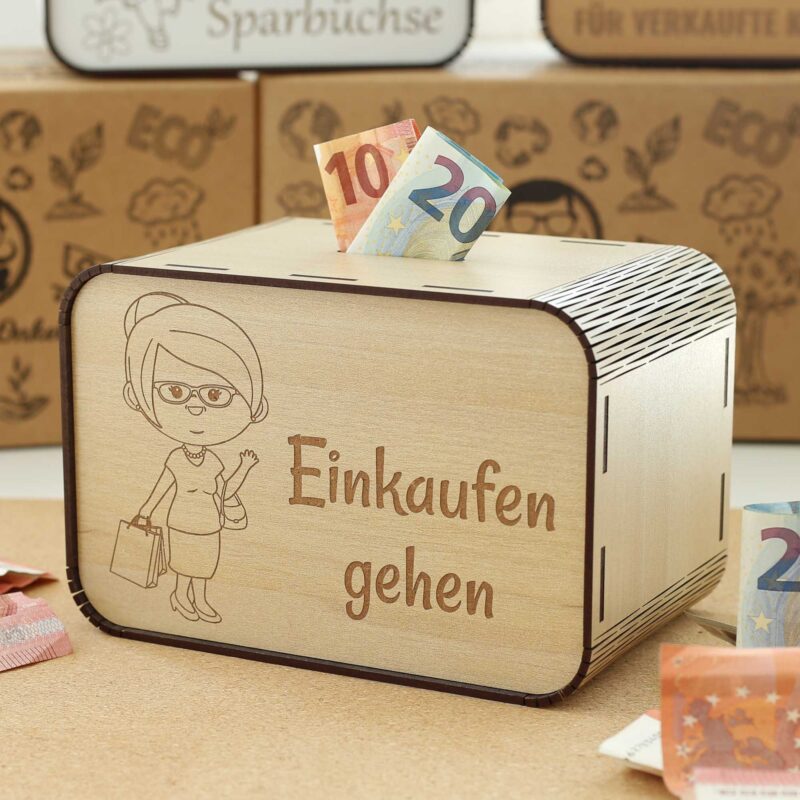 Spardose - Einkaufen gehen - Dame P06-12-1 A KreativerOnkel.de