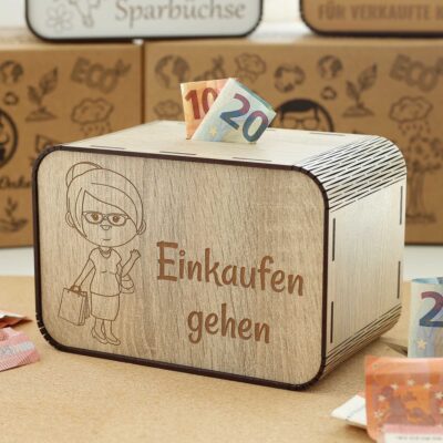 Spardose - Einkaufen gehen - Dame P06-12-1 KreativerOnkel.de