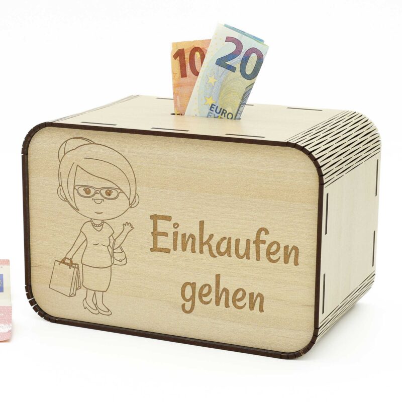 Spardose - Einkaufen gehen - Dame P06-12 KreativerOnkel.de