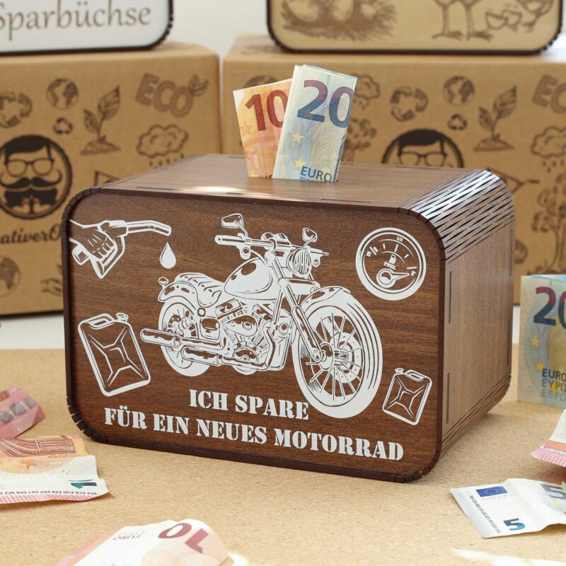 Spardose - Ich spare für ein neues Motorrad – für einen Motorradfahrer P06-04 KreativerOnkel.de