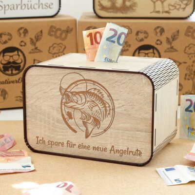 Spardose - Ich spare für eine neue Angelrute – für einen Fischer P06-09 KreativerOnkel.de