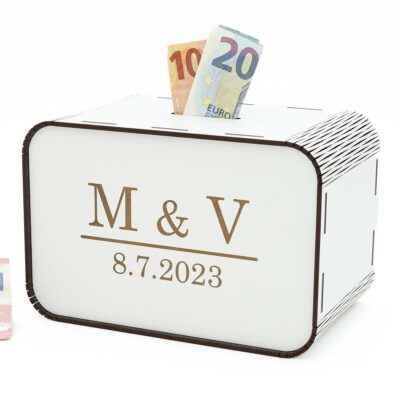 Spardose für Hochzeit mit Initialen und Datum - Design Simple