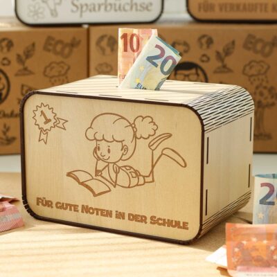 Spardose - für gute Noten in der Schule - Mädchen P03-13 KreativerOnkel.de