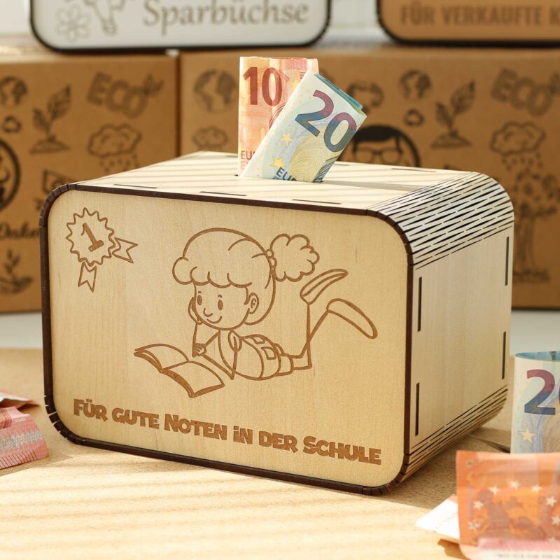 Spardose - für gute Noten in der Schule - Mädchen P03-13 KreativerOnkel.de
