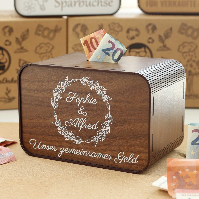 Spardose mit Namen - Unser gemeinsames Geld - Blumenmuster - für Paare