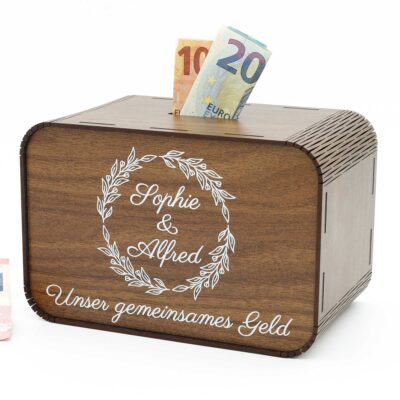 Spardose mit Namen - Unser gemeinsames Geld - Blumenmuster - für Paare