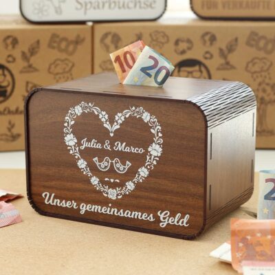 Spardose mit Namen - Unser gemeinsames Geld - Verliebte Vögel - für Paare