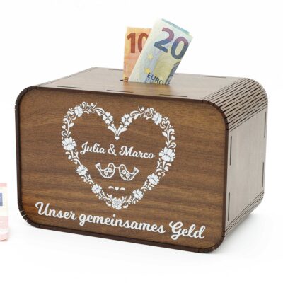 Spardose mit Namen - Unser gemeinsames Geld - Verliebte Vögel - für Paare