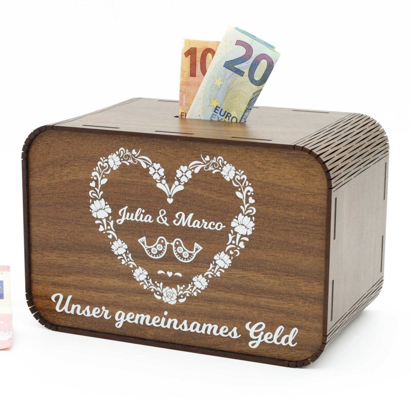 Spardose mit Namen - Unser gemeinsames Geld - Verliebte Vögel - für Paare