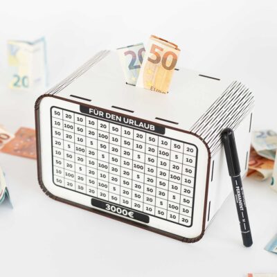 Spardose - Für den Urlaub - Wiederverwendbar Weiss